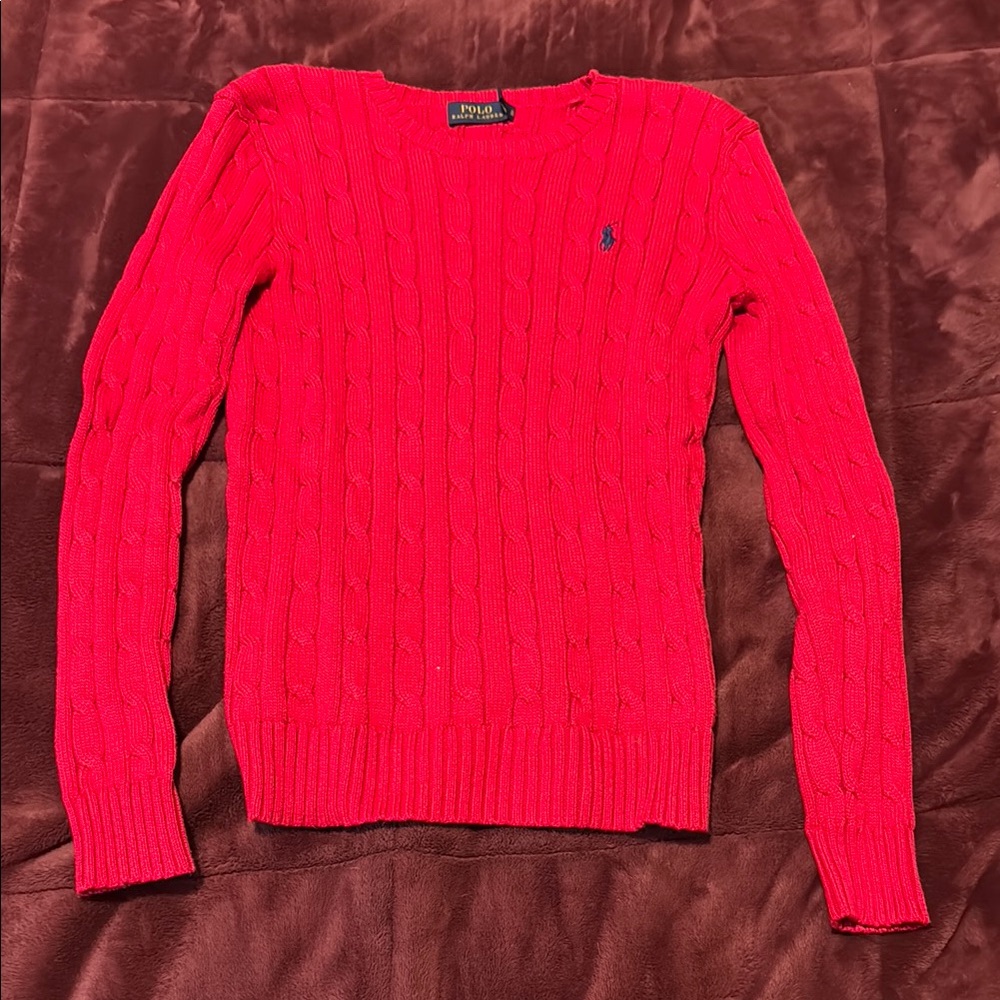 Polo by Ralph Lauren Red Crewneck Cable Knit Sweater